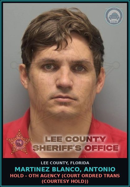CCW arrest card for MARTINEZ BLANCO, ANTONIO in Lee County: HOLD - OTH AGENCY  (COURT ORDRED TRANS (COURTESY HOLD))