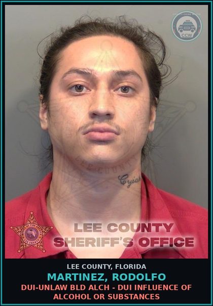 CCW arrest card for MARTINEZ, RODOLFO in Lee County: DUI-UNLAW BLD ALCH - DUI INFLUENCE OF ALCOHOL OR DRUGS