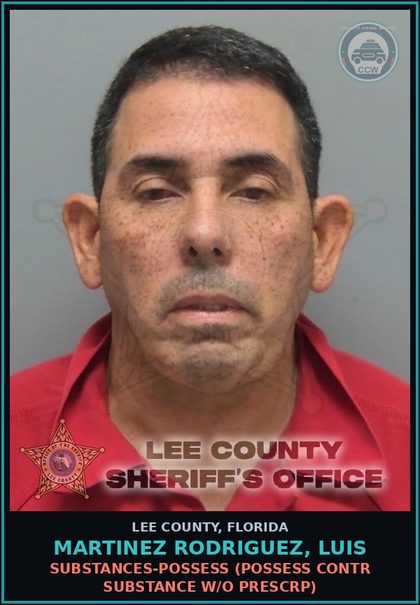 CCW arrest card for MARTINEZ RODRIGUEZ, LUIS in Lee County: DRUGS-POSSESS  (POSSESS contr substance W/O PRESCRIPTION)