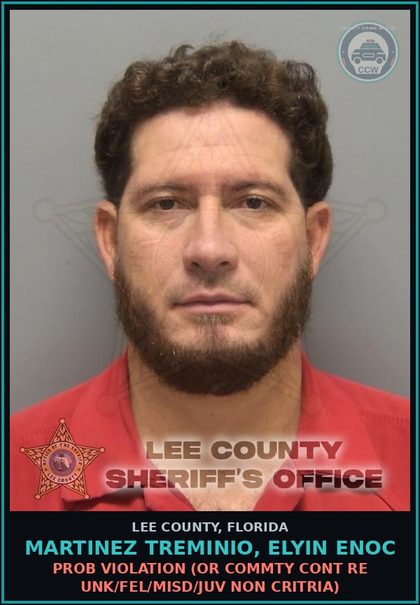 CCW arrest card for MARTINEZ TREMINIO, ELYIN ENOC in Lee County: PROB VIOLATION  (OR COMMTY CONT RE UNK/FEL/MISD/JUV NON CRITRIA)