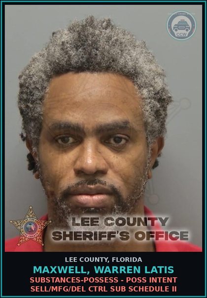 CCW arrest card for MAXWELL, WARREN LATIS in Lee County: DRUGS-SELL - SELL contr substance SCHEDULE II