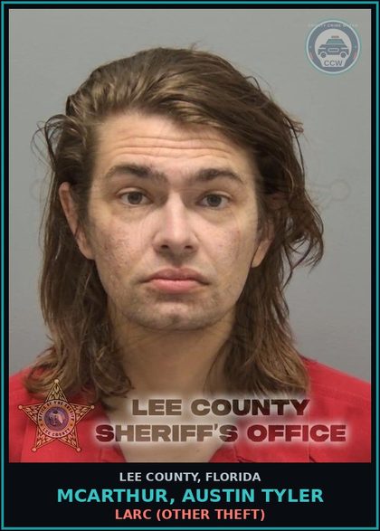 CCW arrest card for MCARTHUR, AUSTIN TYLER in Lee County: LARC  (OTHER THEFT)