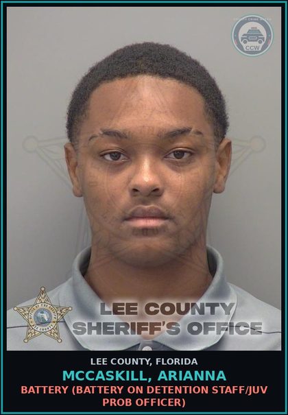 CCW arrest card for MCCASKILL, ARIANNA in Lee County: BATTERY  (BATTERY ON DETENTION STAFF/JUV PROB OFFICER)