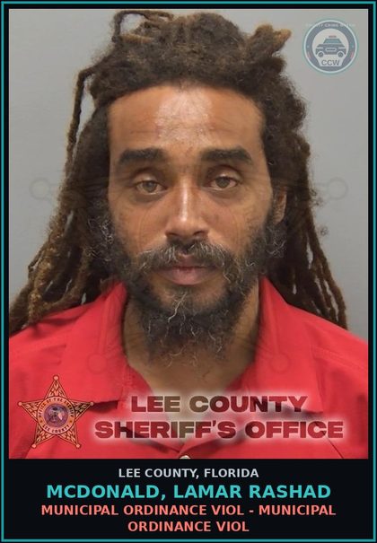 CCW arrest card for MCDONALD, LAMAR RASHAD in Lee County: MUNICIPAL ORDINANCE VIOL - MUNICIPAL ORDINANCE VIOL