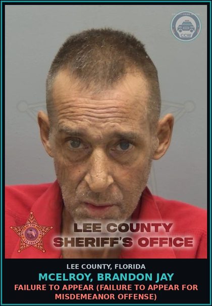 CCW arrest card for MCELROY, BRANDON JAY in Lee County: FAILURE TO APPEAR  (FAILURE TO APPEAR FOR MISDEMEANOR OFFENSE)