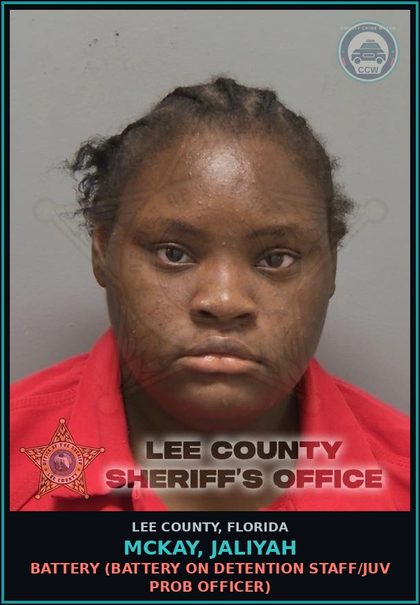 CCW arrest card for MCKAY, JALIYAH in Lee County: BATTERY  (BATTERY ON DETENTION STAFF/JUV PROB OFFICER)