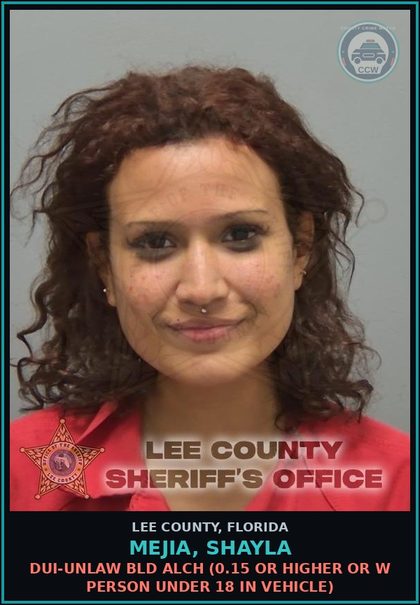 CCW arrest card for MEJIA, SHAYLA in Lee County: DUI-UNLAW BLD ALCH  (0.15 OR HIGHER OR W PERSON UNDER 18 IN VEHICLE)