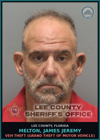 CCW arrest card for MELTON, JAMES JEREMY in Lee County: VEH THEFT  (GRAND THEFT OF MOTOR VEHICLE)