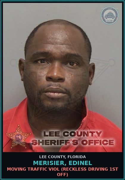 CCW arrest card for MERISIER, EDINEL in Lee County: MOVING TRAFFIC VIOL  (RECKLESS DRIVING 1ST OFF)