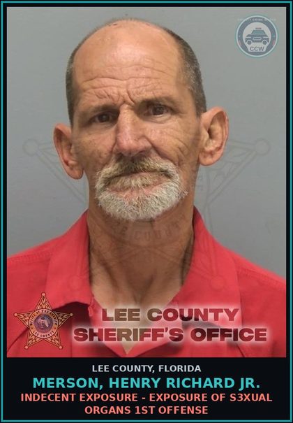 CCW arrest card for MERSON, HENRY RICHARD JR. in Lee County: INDECENT EXPOSURE - EXPOSURE OF s3xual ORGANS 1ST OFFENSE