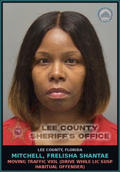 CCW arrest card for MITCHELL, FRELISHA SHANTAE in Lee County: MOVING TRAFFIC VIOL  (DRIVE WHILE LIC SUSP HABITUAL OFFENDER)