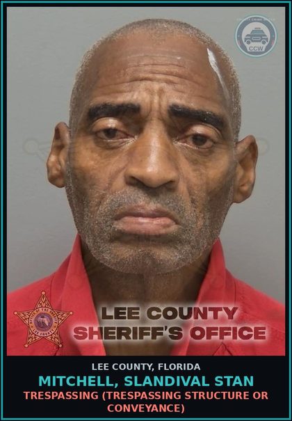 CCW arrest card for MITCHELL, SLANDIVAL STAN in Lee County: TRESPASSING  (TRESPASSING STRUCTURE OR CONVEYANCE)
