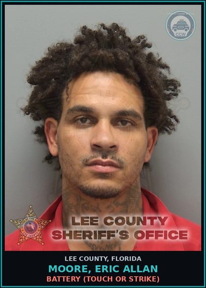 CCW arrest card for MOORE, ERIC ALLAN in Lee County: BATTERY  (TOUCH OR STRIKE)