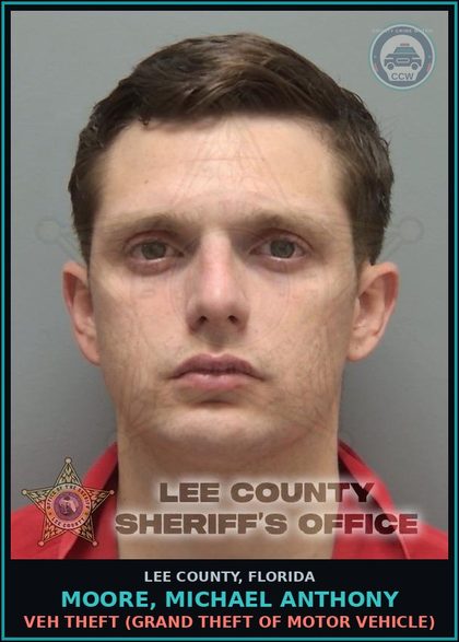 CCW arrest card for MOORE, MICHAEL ANTHONY in Lee County: VEH THEFT  (GRAND THEFT OF MOTOR VEHICLE)