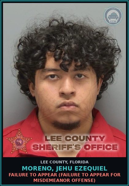 CCW arrest card for MORENO, JEHU EZEQUIEL in Lee County: FAILURE TO APPEAR  (FAILURE TO APPEAR FOR MISDEMEANOR OFFENSE)