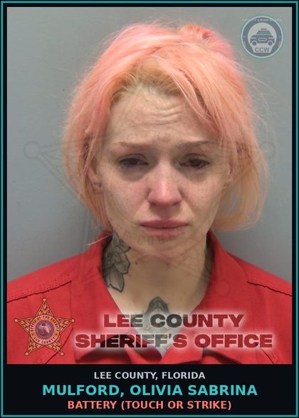 CCW arrest card for MULFORD, OLIVIA SABRINA in Lee County: BATTERY  (TOUCH OR STRIKE)