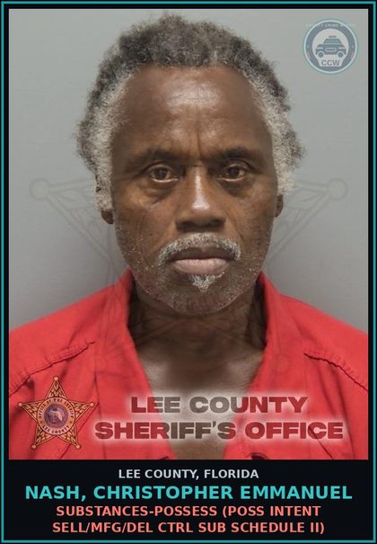 CCW arrest card for NASH, CHRISTOPHER EMMANUEL in Lee County: DRUGS-POSSESS  (POSS INTENT SELL/MFG/DEL CTRL SUB SCHEDULE II)