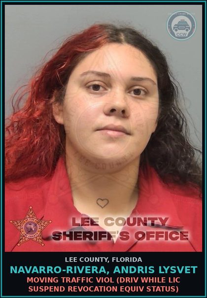 CCW arrest card for NAVARRO-RIVERA, ANDRIS LYSVET in Lee County: MOVING TRAFFIC VIOL  (DRIV WHILE LIC SUSPEND REVOCATION EQUIV STATUS)