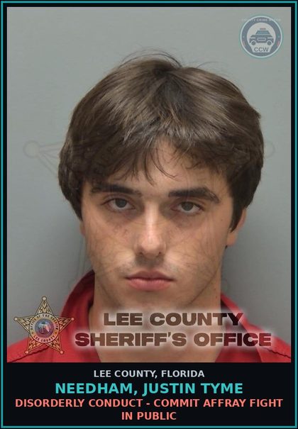 CCW arrest card for NEEDHAM, JUSTIN TYME in Lee County: DISORDERLY CONDUCT - COMMIT AFFRAY FIGHT IN PUBLIC