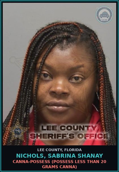CCW arrest card for NICHOLS, SABRINA SHANAY in Lee County: Canna-POSSESS  (POSSESS LESS THAN 20 GRAMS Canna)