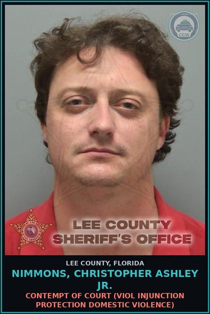 CCW arrest card for NIMMONS, CHRISTOPHER ASHLEY JR. in Lee County: CONTEMPT OF COURT  (VIOL INJUNCTION PROTECTION DOMESTIC VIOLENCE)