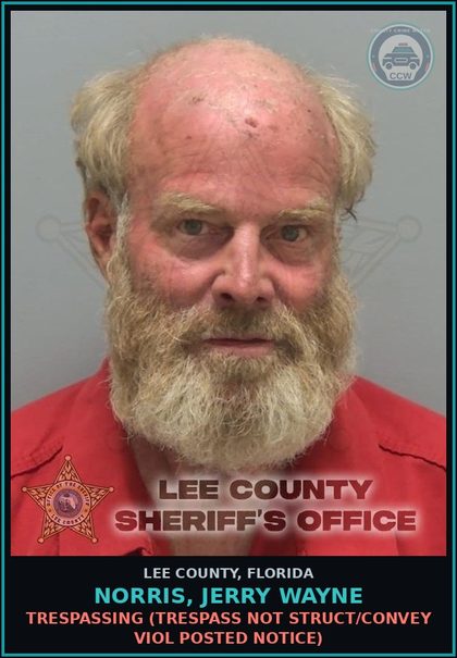 CCW arrest card for NORRIS, JERRY WAYNE in Lee County: TRESPASSING  (TRESPASS NOT STRUCT/CONVEY VIOL POSTED NOTICE)