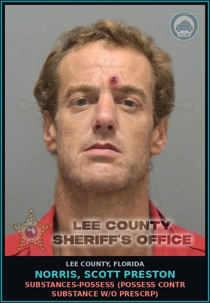 CCW arrest card for NORRIS, SCOTT PRESTON in Lee County: DRUGS-POSSESS  (POSSESS contr substance W/O PRESCRIPTION)