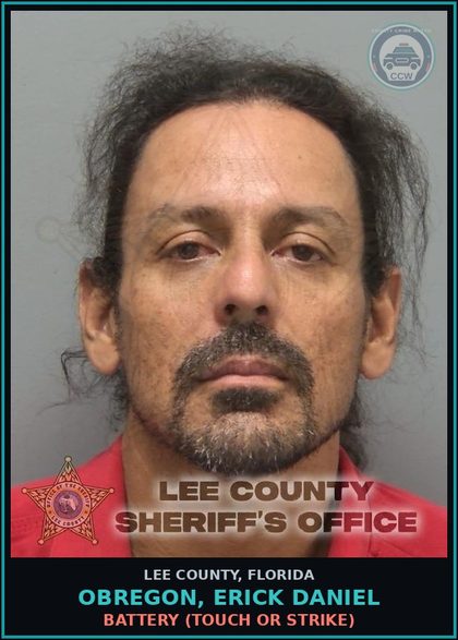 CCW arrest card for OBREGON, ERICK DANIEL in Lee County: BATTERY  (TOUCH OR STRIKE)