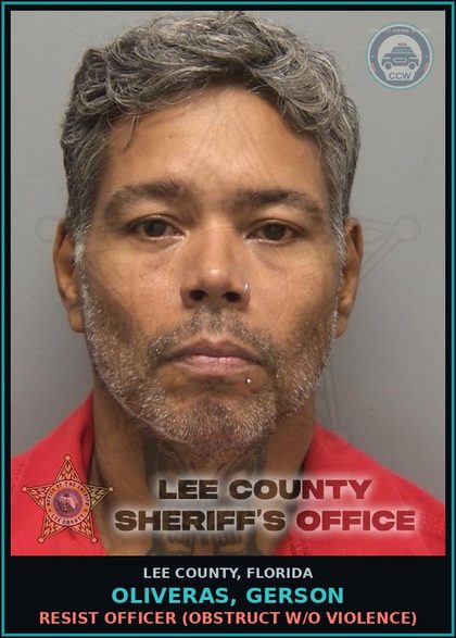 CCW arrest card for OLIVERAS, GERSON in Lee County: RESIST OFFICER  (OBSTRUCT W/O VIOLENCE)