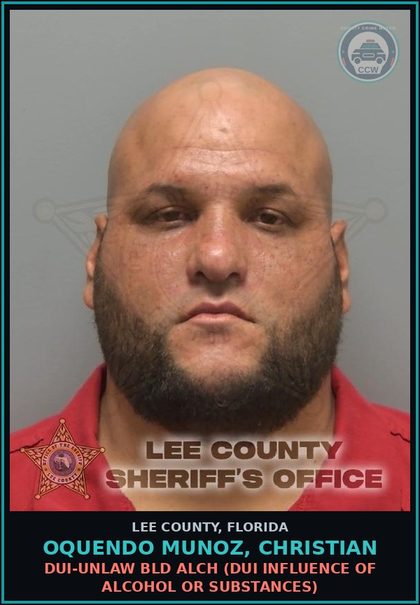 CCW arrest card for OQUENDO MUNOZ, CHRISTIAN in Lee County: DUI-UNLAW BLD ALCH  (DUI INFLUENCE OF ALCOHOL OR DRUGS)