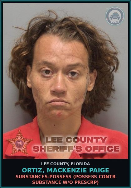 CCW arrest card for ORTIZ, MACKENZIE PAIGE in Lee County: DRUGS-POSSESS  (POSSESS contr substance W/O PRESCRIPTION)