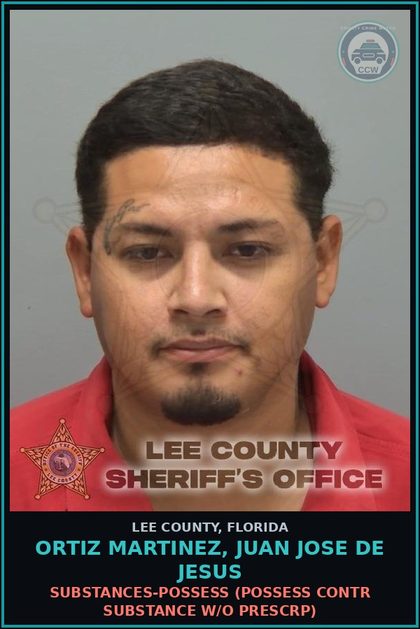 CCW arrest card for ORTIZ MARTINEZ, JUAN JOSE DE JESUS in Lee County: DRUGS-POSSESS  (POSSESS contr substance W/O PRESCRIPTION)