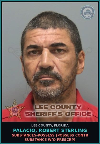 CCW arrest card for PALACIO, ROBERT STERLING in Lee County: DRUGS-POSSESS  (POSSESS contr substance W/O PRESCRIPTION)