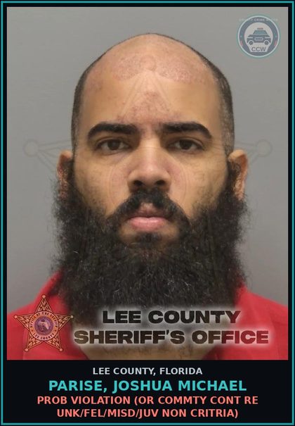 CCW arrest card for PARISE, JOSHUA MICHAEL in Lee County: PROB VIOLATION  (OR COMMTY CONT RE UNK/FEL/MISD/JUV NON CRITRIA)