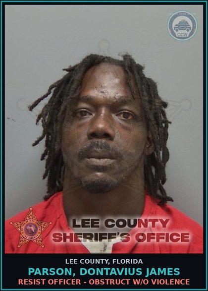 CCW arrest card for PARSON, DONTAVIUS JAMES in Lee County: RESIST OFFICER - OBSTRUCT W/O VIOLENCE