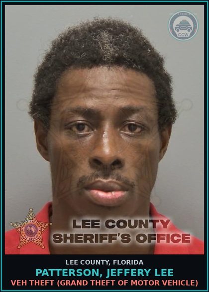CCW arrest card for PATTERSON, JEFFERY LEE in Lee County: VEH THEFT  (GRAND THEFT OF MOTOR VEHICLE)