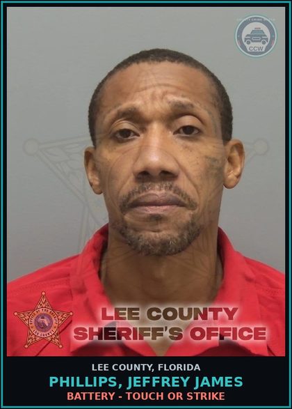 CCW arrest card for PHILLIPS, JEFFREY JAMES in Lee County: OUT-OF-COUNTY WARRANT -