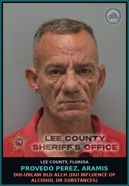 CCW arrest card for PROVEDO PEREZ, ARAMIS in Lee County: MOVING TRAFFIC VIOL  (DRIV WHILE LIC SUSPEND REVOCATION EQUIV STATUS)