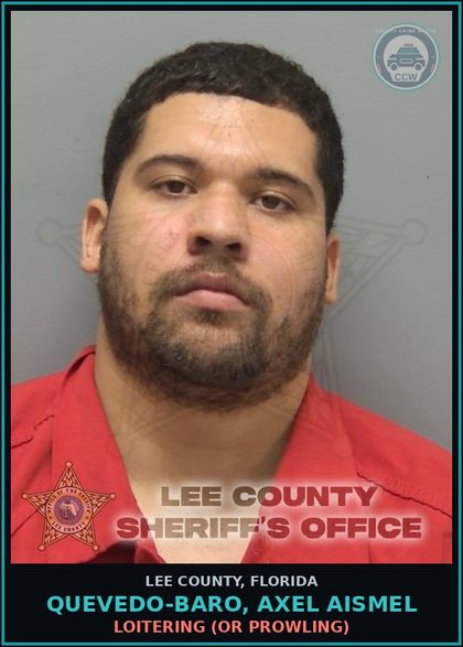 CCW arrest card for QUEVEDO-BARO, AXEL AISMEL in Lee County: LOITERING  (OR PROWLING)