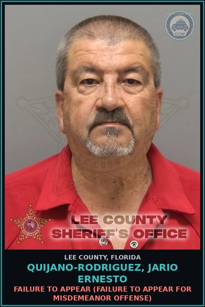 CCW arrest card for QUIJANO-RODRIGUEZ, JARIO ERNESTO in Lee County: MOVING TRAFFIC VIOL  (DRIV WHILE LIC SUSPEND REVOCATION EQUIV STATUS)