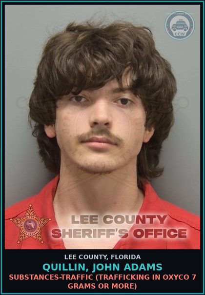 CCW arrest card for QUILLIN, JOHN ADAMS in Lee County: DRUGS-DELIV/DISTR  (DELIVER contr substance SCHEDULE I)
