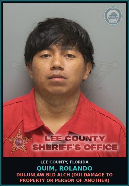 CCW arrest card for QUIM, ROLANDO in Lee County: DUI-UNLAW BLD ALCH  (DUI DAMAGE TO PROPERTY OR PERSON OF ANOTHER)
