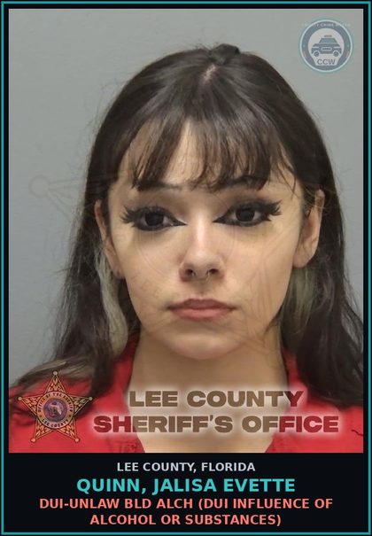 CCW arrest card for QUINN, JALISA EVETTE in Lee County: DUI-UNLAW BLD ALCH  (DUI INFLUENCE OF ALCOHOL OR DRUGS)