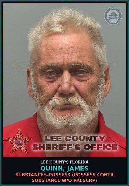 CCW arrest card for QUINN, JAMES in Lee County: DRUGS-POSSESS  (POSSESS contr substance W/O PRESCRIPTION)