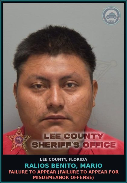 CCW arrest card for RALIOS BENITO, MARIO in Lee County: FAILURE TO APPEAR  (FAILURE TO APPEAR FOR MISDEMEANOR OFFENSE)