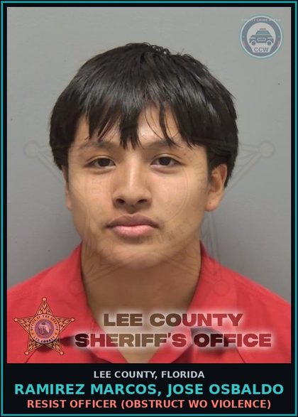 CCW arrest card for RAMIREZ MARCOS, JOSE OSBALDO in Lee County: RESIST OFFICER  (OBSTRUCT WO VIOLENCE)