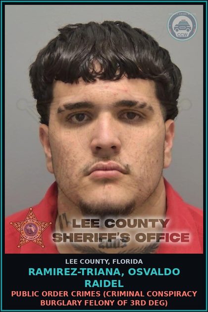 CCW arrest card for RAMIREZ-TRIANA, OSVALDO RAIDEL in Lee County: PUBLIC ORDER CRIMES  (CRIMINAL CONSPIRACY BURGLARY FELONY OF 3RD DEG)