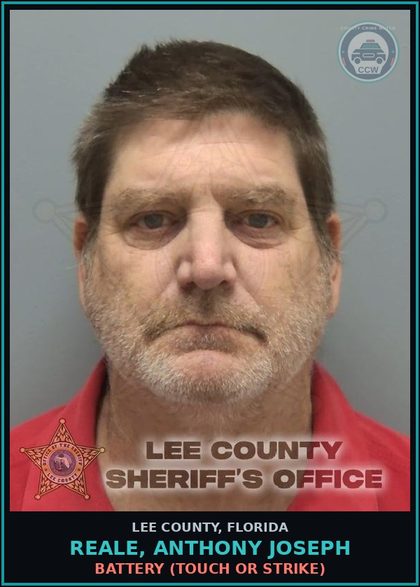 CCW arrest card for REALE, ANTHONY JOSEPH in Lee County: BATTERY  (TOUCH OR STRIKE)