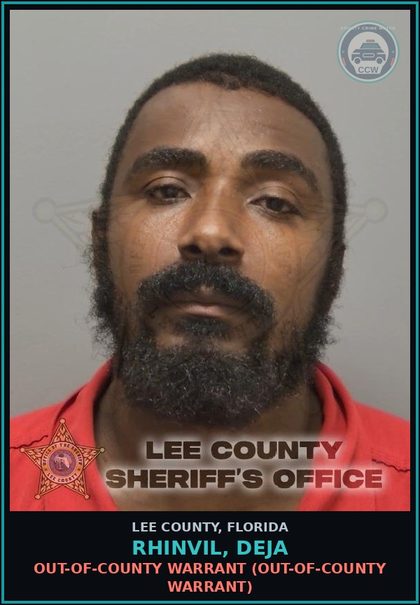 CCW arrest card for RHINVIL, DEJA in Lee County: OUT-OF-COUNTY WARRANT  (OUT-OF-COUNTY WARRANT)