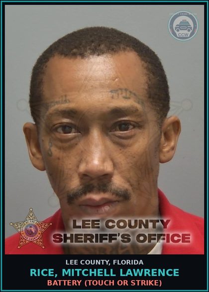 CCW arrest card for RICE, MITCHELL LAWRENCE in Lee County: BATTERY  (TOUCH OR STRIKE)